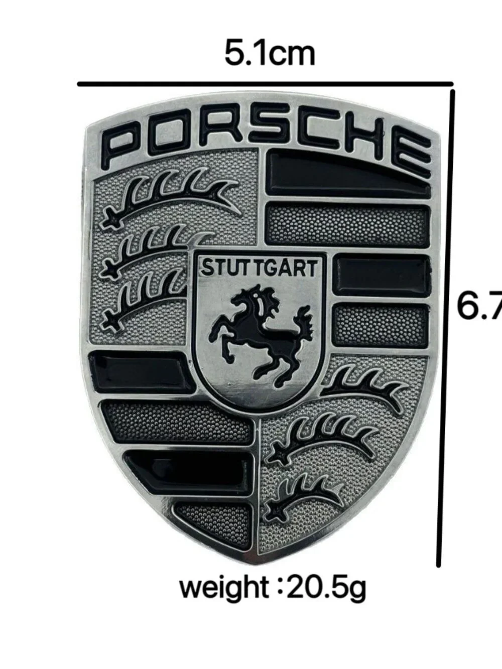 Brand New PORSCHE Hood Crest Emblem Badge Shield Silver Black Metal